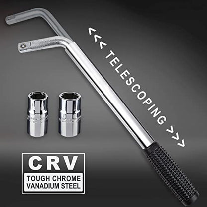 CARTMAN Telescoping Lug Wrench, Wheel Wrench with Standard CR-V Sockets 17/19, 21/22mm