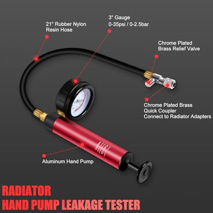 JIFETOR 14PCS Radiator Pressure Tester Tool Kit with Aluminium Pump and Metal Adapters, Red - color: Red Case