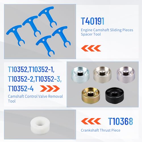Engine Timing Tool Kit for VW Audi TSI TFSI EA888 1.8L 2.0L Engine, with Additional T40191 Engine Camshaft Sliding Pieces Spacer Tool, T10355 Crankshaft Pulley Holding Wrench T40098 T40267 T40271