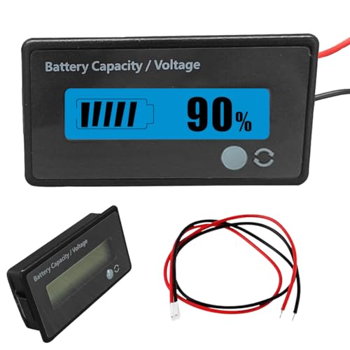 12V 24V 36V 48V Car Battery Meter, Lead-Acid Lithium-ion Battery Capacity Voltage Meter with Alarm, Battery Indicator with LCD Display, Voltmeter Tester Gauge Monitor for Golf Cart, Car (Blue) - color: Blue