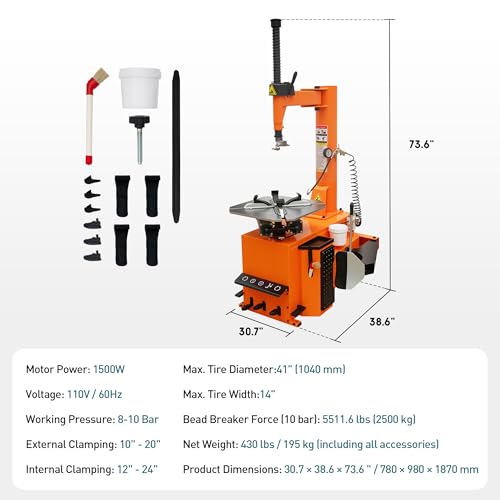 Albott 2HP Tire Changer Machine, 110V Heavy-Duty Wheel Changer for 10"–24" Rims, Outside Clamp 10"–20" Inside Clamp 12"–24", Tire Mounting and Demounting Tool for Home Garage & Auto Shop - size: 10"–24" Single Head