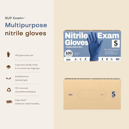 SUP Powder-Free Nitrile Exam Gloves, Food Safe Latex-Free Medical Non-Sterile Cooking Disposable Glove, Blue 100/1000 Count - color: Small (Med Blue 1000)