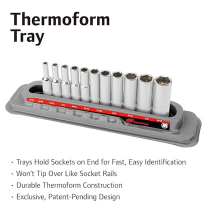 Ingersoll Rand 11 Pc. 1/4" Drive Deep Socket Set, SAE 6-Point, Chrome Vanadium Steel, 5/32"–9/16" with Storage Tray – 752046X - size: 1/4 in. Drive Deep Socket Set, style: SAE