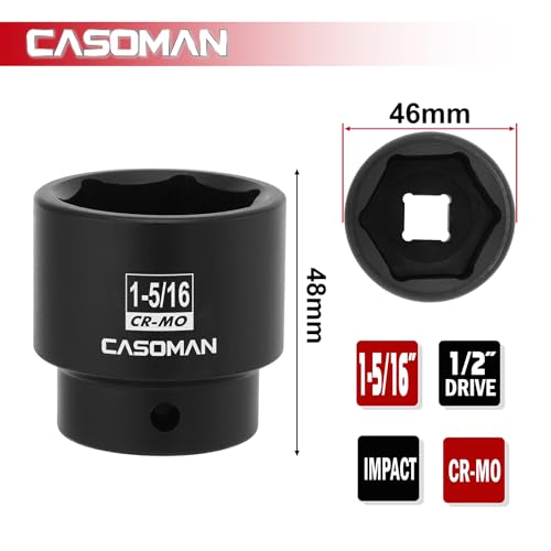 CASOMAN 1/2" Drive x 1-5/16" Impact Socket, 6-Point, SAE, CR-MO - size: 33.34 mm (Shallow), style: 6-Point Socket