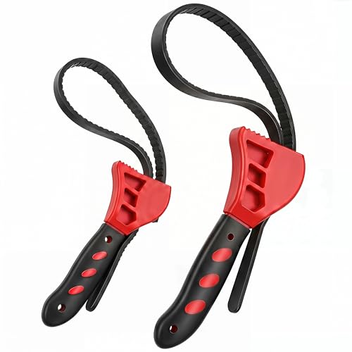 2-Pack Rubber Strap Wrench Set – 4" & 6" Adjustable with TOOTHED GRIP – Oil Filter Wrench, Jar Opener, Plumbing Tool for Sink, Shower Head, Water Filter（red） - color: Red