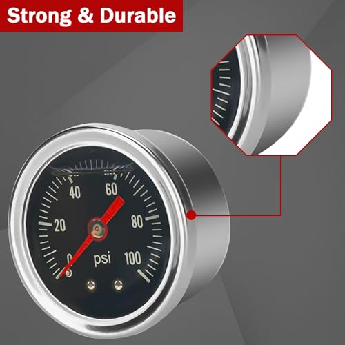 Universal Adjustable Fuel Pressure Regulator Gauge Liquid 0-100psi Oil Press Gauge 1/8" NPT Black