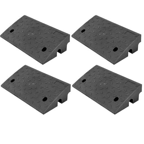 Vlinow Rubber Curb Ramp, 4/5/6/7" Rise Height 4 Pack, Heavy-Duty 33069 lbs Capacity Threshold Ramps, Auto Curb Ramps, Vehicle Ramps, Driveway Curb Ramps for Cars, Wheelchairs, Bikes, Motorcycles - size: 4 inch (4 Pack)