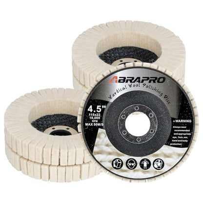 ABARPRO 4.5" x 7/8" Vertical Wool Polishing Disc for Angle Grinder, Wool Buffing Wheel Pad for Polishing Rough Surface to a Mirror Finish, for Metal Aluminum Marble Wood, 5 Pack - style: 5pack-Vertical Wool Polishing Disc