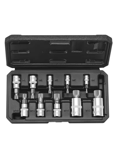 VEVOR XZN Triple Square Spline Bit Socket Set, 10-Piece M4 - M18, Premium Cr-V Steel, 1/4 in, 3/8 in, and 1/2 in Drives, with Enhanced Storage Case, Triple Square Socket Set for Hand Use, Automotive - style: 10 PCS XZN