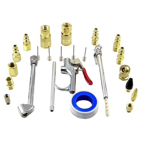 24Pcs Pneumatic Accessory Kit,Pneumatic Blow Gun Parts Set | For Dust Cleaning and Blowing,With 1/4" NPT Quick Connect Coupler, valve adapters, nozzles, nipples, inflator set,etc.