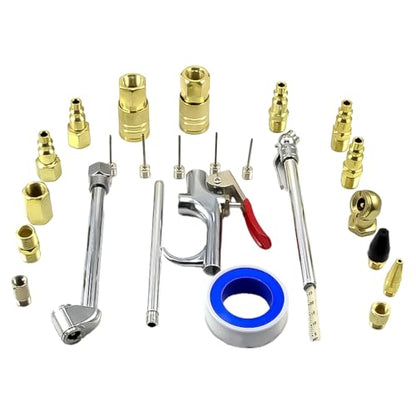 24Pcs Pneumatic Accessory Kit,Pneumatic Blow Gun Parts Set | For Dust Cleaning and Blowing,With 1/4" NPT Quick Connect Coupler, valve adapters, nozzles, nipples, inflator set,etc.