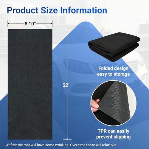 FLEXIMOUNTS 22x9 Ft Extra Large Garage Floor Mat - Waterproof Oil Absorbent Surface, Stay-in-Place Garage Flooring Roll for Under Car (Includes Double Sided Tape) - size: 22' x 8'10"