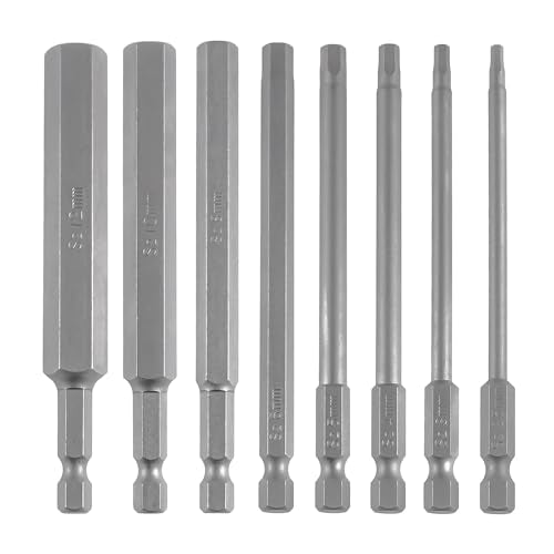 VESTTIO Hex Head Allen Wrench Metric Long Screwdriver Bit Set 8PCS 1/4 Inch Hex Shank 4 Inch/100 mm Length S2 Steel with Magnetic for Power Screwdriver Drill Impact Driver - size: 8 HEX / 4 inch