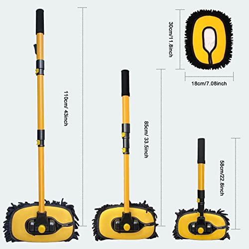 YeewayVeh Car Wash Brush with Long Handle, Microfiber Car Wash Mop with Replaceable Chenille Brush Head, Soft Cleaning Brush with 15° Curved Extension Pole Car Wash Kit for RV Truck Camper, Yellow - color: Yellow, size: 2 pieces