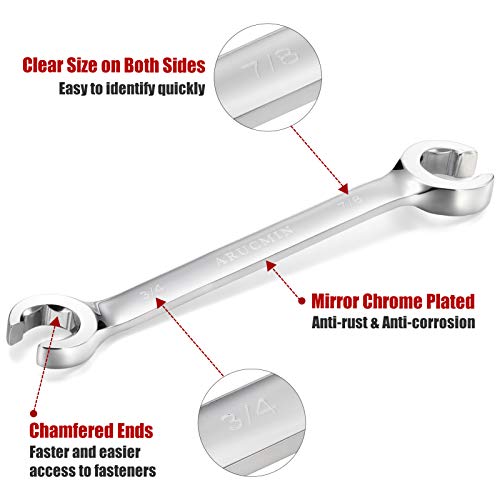 Flare Nut Wrench Set,12-Piece Chrome Vanadium Steel Line Wrench Set SAE & Metric 1/4"-7/8" and 6-21mm with Organizer Box