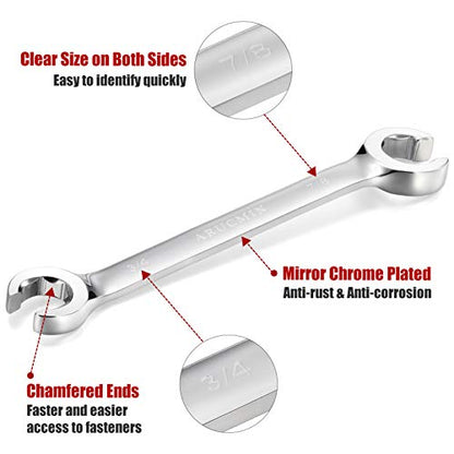 Flare Nut Wrench Set,12-Piece Chrome Vanadium Steel Line Wrench Set SAE & Metric 1/4"-7/8" and 6-21mm with Organizer Box