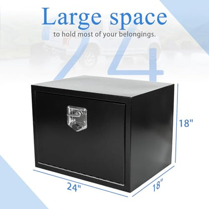 BLACKHORSE-RACING Steel Truck Tool Box,Underbody Heavy Duty Trailer Tongue Truck Box with T-Handle Lock Pick Up Truck Tool Box Storage Organizer - Black24 X18 X18 - size: 24" x 18" x 18"