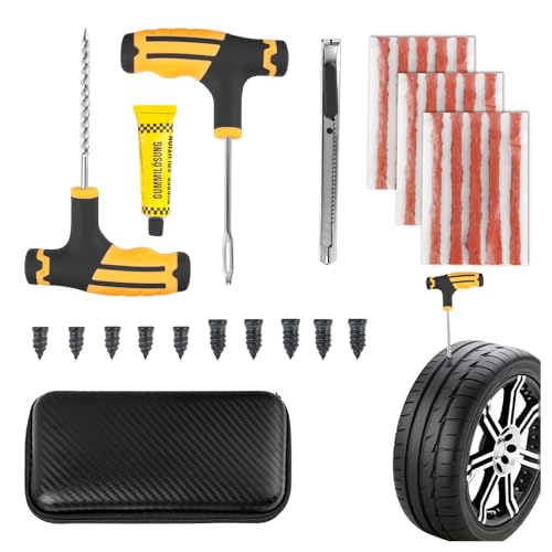 30PCS Car Tire Plug Kit,Essential Car Emergency Flat Tire Repair Kit Contains Drill/Rubber Repairs Screws/Cars Tires Repair Plugs,Professional Tubeless Tires Patch Kits for Cars