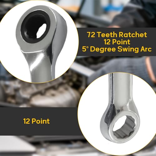 8mm Ratcheting Wrench 2 Pcs 72-Tooth 12-Point Chrome Plated | Forged 45# Carbon Steel Durable, 5-Degree Arc For Tight Spaces, 12-Point Protects Fasteners, Polished Chrome Anti-Rust - size: 8mm