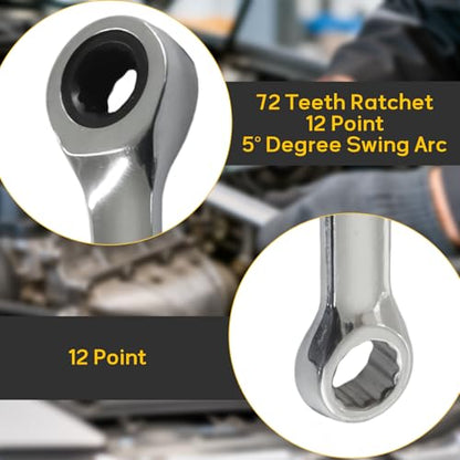 8mm Ratcheting Wrench 2 Pcs 72-Tooth 12-Point Chrome Plated | Forged 45# Carbon Steel Durable, 5-Degree Arc For Tight Spaces, 12-Point Protects Fasteners, Polished Chrome Anti-Rust - size: 8mm