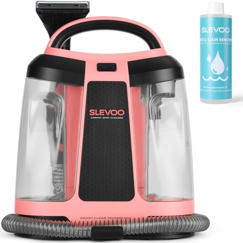 Slevoo 450W Portable Carpet Cleaner Machine with 1 Bottle Cleaning Solutions, Strong Suction Upholstery and Furniture Cleaner for Cleaning Stairs, Car Interiors, for Pet Footprint, Dust, Oil - color: Red