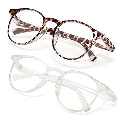 2 Pairs Anti Fog Safety Goggles Protective Glasses Blue Light Blocking Eyeglasses for Men Women - color: Round Tortoise+transparent