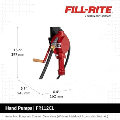Fill-Rite FR112CL Fuel Transfer Rotary Hand Pump w/Liter Counter, Discharge Hose, Nozzle Spout, & Suction Pipe - style: Rotary Pump w/Liter Counter