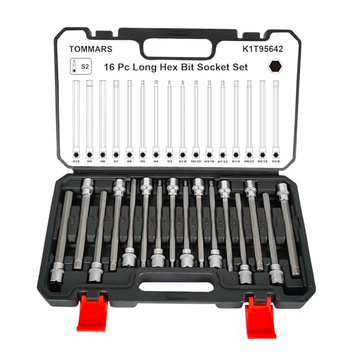 TOMMARS 16-Pc Long Hex Bit Socket Set CR-V and S2 Steel, SAE & Metric | SAE & Metric 1/8-3/8 in., 3-10 mm. Extra Long Allen Socket Set - style: 3-10mm,1/8"-3/8"(16PCS)