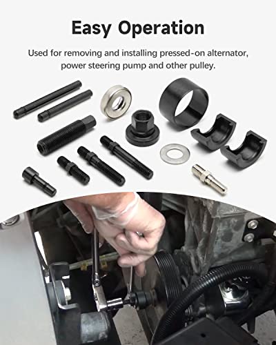 12 PCS Power Steering Pulley Puller Tool Pulley Remove and Install Tool Set Universal Fit for Water Pump, Vacuum Pump Pulleys and Most Engines with Storage Case
