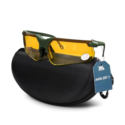 xaegistac Shooting Glasses with Case-Safety Glasses Anti Fog | Z87.1 Certificated Impact Resistance Safety Glasses for Hunting Shooting Sports - color: Yellow Lens-green Frame
