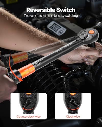 VEVOR 1/2-inch Drive Torque Wrench, 10-170 ft.lb/13.6-230.5 Nm, Dual-Direction Adjustable 72 tooth Click Torque Wrench with Buckle for Bicycle, Moto and Car Maintenance - size: 10-170FT.LB, style: 1/2-Inch