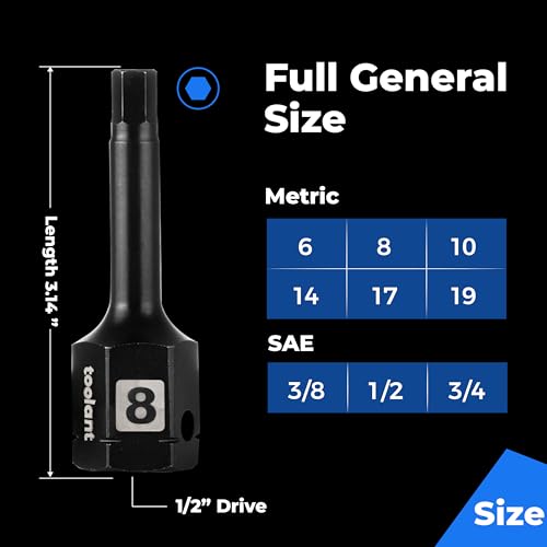 toolant 1/2" drive 6mm impact hex bit socket set 2PCS,Hex Drive, S2 Steel Air Drive Allen Socket set,Impact Grade，Anti-Roll Design - size: 1/2" drive - 6mm - 2 PCS