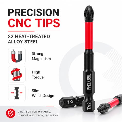 High Magnetic Drill Bit Set: K5 Impact Resistant Anti-Slip Bits, Non-Slip Alloy Steel for Impact Drivers, DIY/Pro Use 6pcs (25-150mm) (6, Black) - color: Black