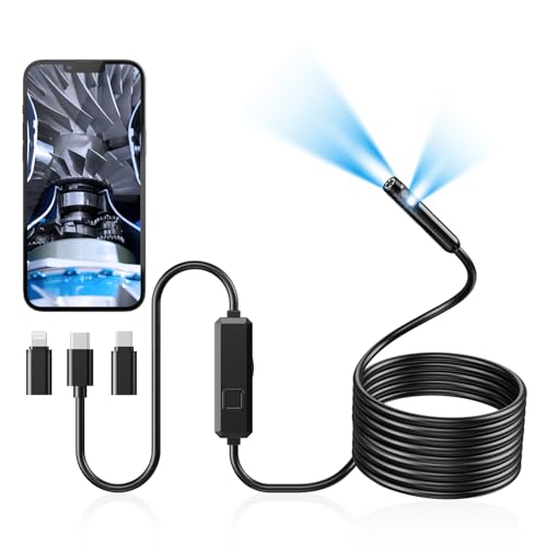 Acoath Endoscope Camera with Light, Dual-Lens 1920P HD Borescope with 8 Adjustable LED Lights, IP67 Waterproof Boroscope Inspection Tools, 16.4ft Semi-Rigid Snake Camera for iOS & Android - size: 16.4FT Snake Camera