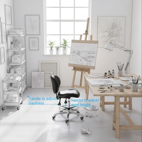 Kaleurrier Office Drafting Chairs with Backs,Adjustable Height | Ergonomic,Heavy Duty Drafting Stool with Wheels,for Art Studio Standing Desk Kitchen Garage Shop Office Dental Hair Salon - color: Black