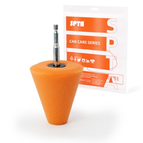 SPTA Polishing Cone, Car Wheel Hub Drill Buffing Sponge Pads Kit, Polishing Ball (Orange T140 Heavy Cut Polishing Cone) - color: Orange T140 Heavy Cut Polishing Cone