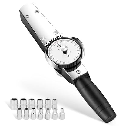 NEWTRY 0.5-5 N.m Torque Wrench with Sockets Set (4-14mm), Precision Torque Meter, 1/4 inch pound Dial Torque Force Tester