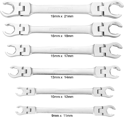 Cal-Hawk 6-Pc 9mm - 21mm Flex Head Flare Nut Wrench Set, HEX SHAPE HEAD, CCWFFNW6M