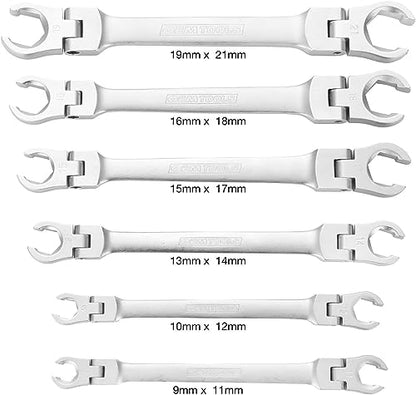 Cal-Hawk 6-Pc 9mm - 21mm Flex Head Flare Nut Wrench Set, HEX SHAPE HEAD, CCWFFNW6M