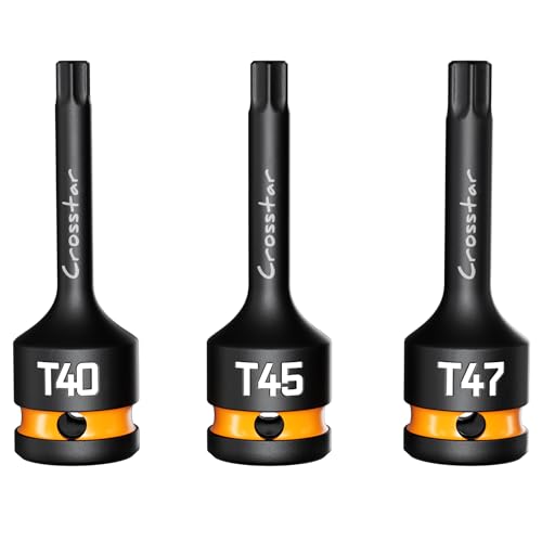 Crosstar T40 T45 T47 Impact Torx Bit Socket Set, 1/2" Drive Cr-Mo Steel, Long High Impact Star Sockets for Automotive & Heavy-Duty Use, Professional Mechanic Tools with Transparent Case - size: T40T45T47 (Long)
