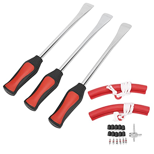Tire Spoon Lever Iron Tool Set 45 Chrome Vanadium Steel Tire Changing Kit 4 in 1 with Ergonomic Handle Smooth Edge Valve Core Tool for DIY Motorcycle Bike ATV Repair