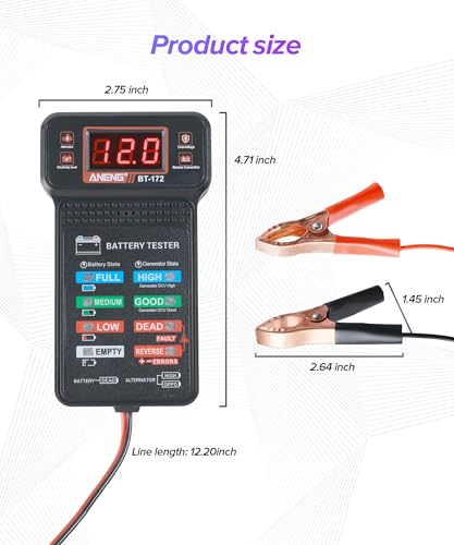 Car Battery Tester,Car Accessories Universal Alternator Tester with LCD Display & LED Indicators,Automotive Tools Battery Testers,Suitable for 12V System Cars,Motorcycles,RVs,Boats,Tractors