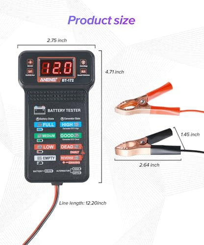 Car Battery Tester,Car Accessories Universal Alternator Tester with LCD Display & LED Indicators,Automotive Tools Battery Testers,Suitable for 12V System Cars,Motorcycles,RVs,Boats,Tractors