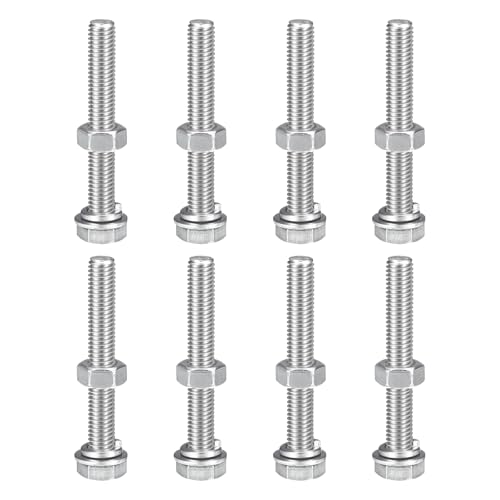 uxcell M8 x 60mm Hex Head Screws Bolts, Nuts, Flat & Lock Washers Kits, 304 Stainless Steel Fully Thread Hexagon Bolts 8 Sets - size: M8 x 60mm