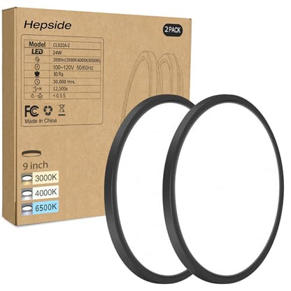 hepside 2PACK LED Flush Mount Ceiling Light Fixture Black, 9Inch 24Watt, 3000k/4500k/6000K Ceiling Light, Ultra Slim Flush Mount LED Ceiling Lamp for Bedroom, Living Room, Kitchen, Hallway - color: Black, size: 9Inch-2pack