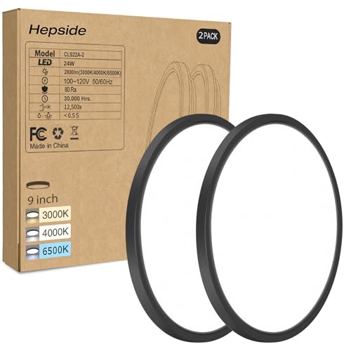 hepside 2PACK LED Flush Mount Ceiling Light Fixture Black, 9Inch 24Watt, 3000k/4500k/6000K Ceiling Light, Ultra Slim Flush Mount LED Ceiling Lamp for Bedroom, Living Room, Kitchen, Hallway - color: Black, size: 9Inch-2pack