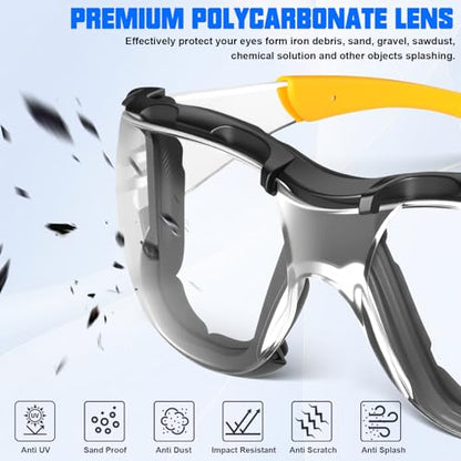 OXG Safety Glasses for Men, ANSI Z87.1 Anti-Fog Impact Resistant Protective Eyewear, Foam Gasket, UV400 Protection - color: 3-clear-yellow