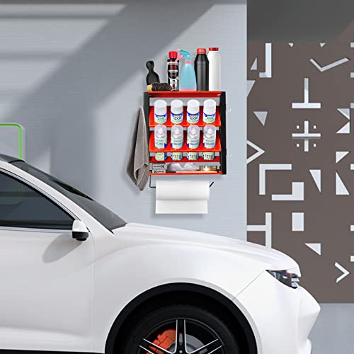 Spray Can Holder Rack With Paper Towel Holder, Steel Wall Mounted Spray Bottle Holder, Garage Wall Mount Shelf, Utility Storage Rack, Tool Storage Rack, Holds 100 lbs | Garage Wall Mount Can Holder with Paper Towel Holder, Utility Storage Rack, Tool Stora