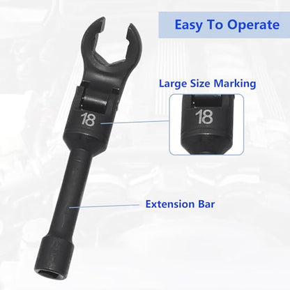 6PCS Long Flex Head Crows Foot Line Wrench Set with 3/8" Drive, Diesel Injector Fuel Line Sockets Wrench Set, Metric Crowfoot Wrenches for 12/14/16/17/18/19mm Nuts with 180° Flexible Head - size: 6pcs