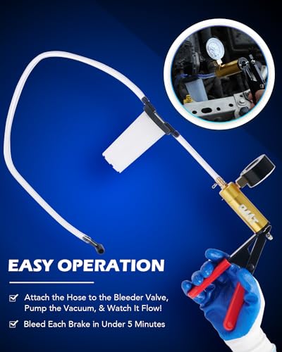 OMT One-Man Brake Bleeding Kit with Hand Vacuum Pump and Dial Gauge, Blue | High Grade Aluminum Alloy Fluid Evacuation System; Resilient PVC Tubing and Connectors; Great for Multi-Vehicle Servicing - color: Blue
